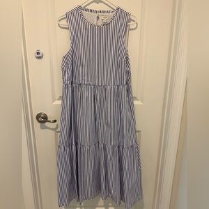 J. Crew Blue and White Striped Casual Dress with pockets